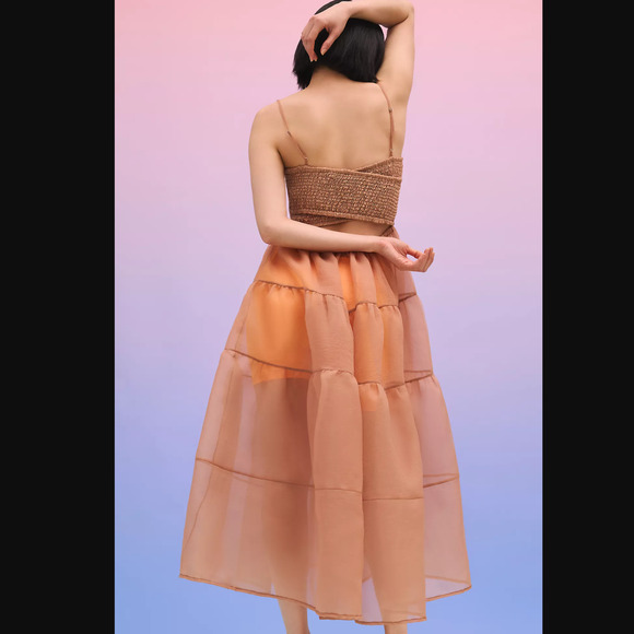 Anthropologie Tiered Sheer Midi Dress - New Small - Picture 3 of 5